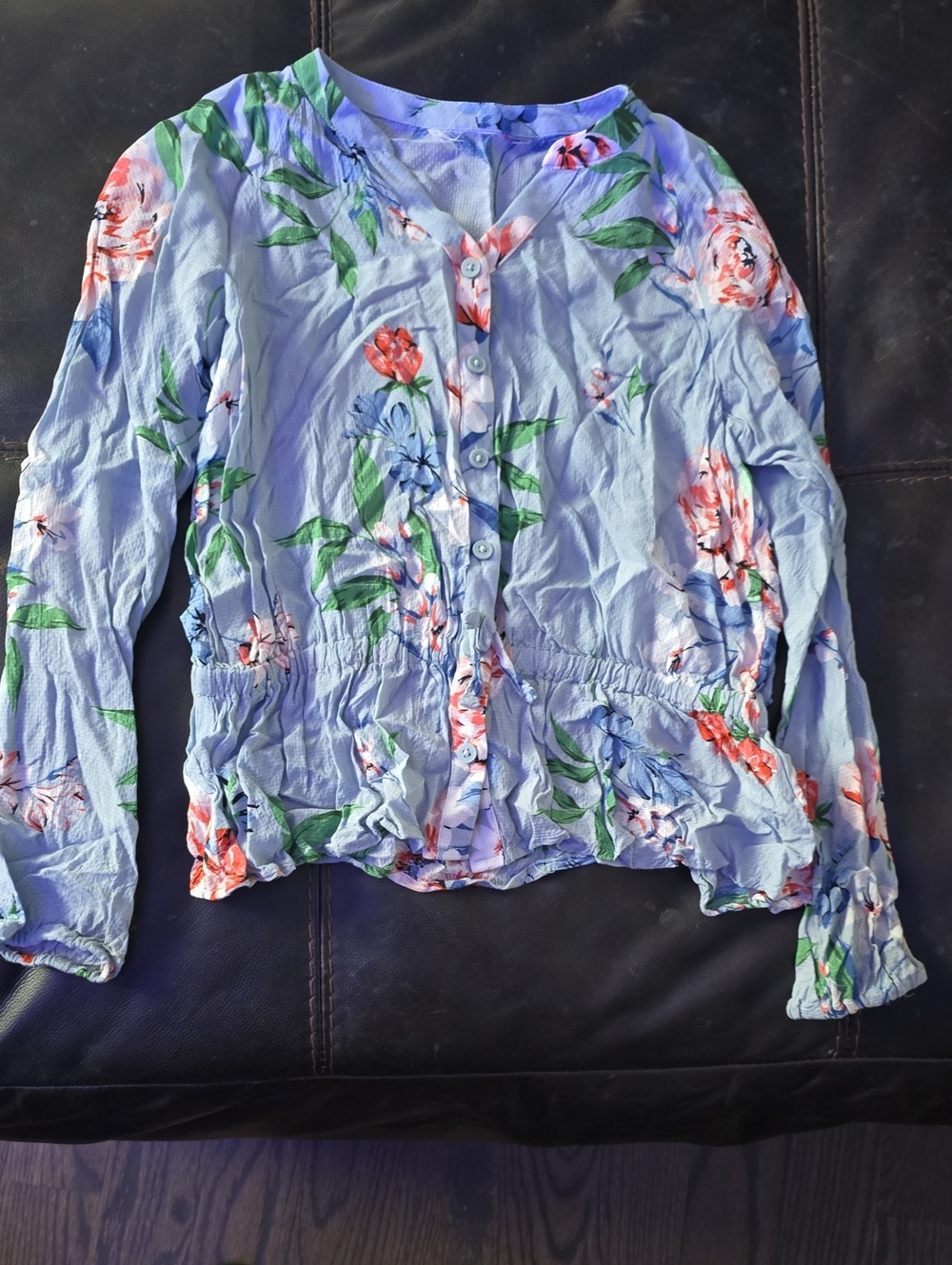 Light Blue Floral Button-Up Top